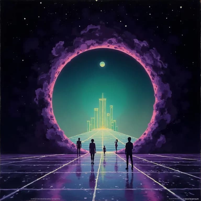 Abstract illustration of a portal opening to a vast luminous digital game world