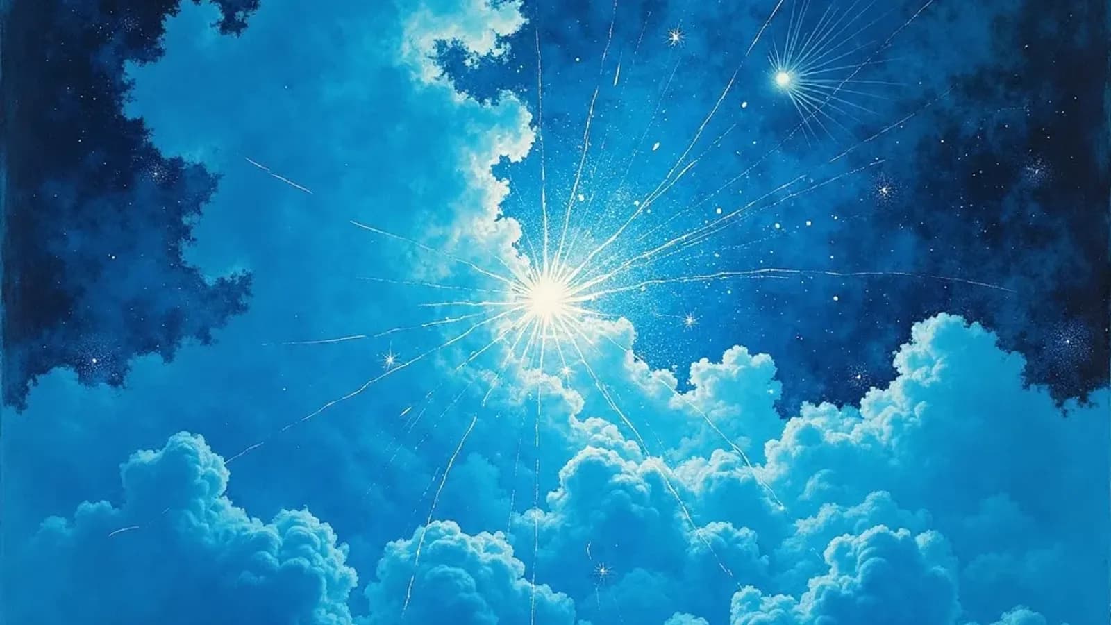 Abstract painterly illustration of quantum computing probability states as geometric cosmic forms
