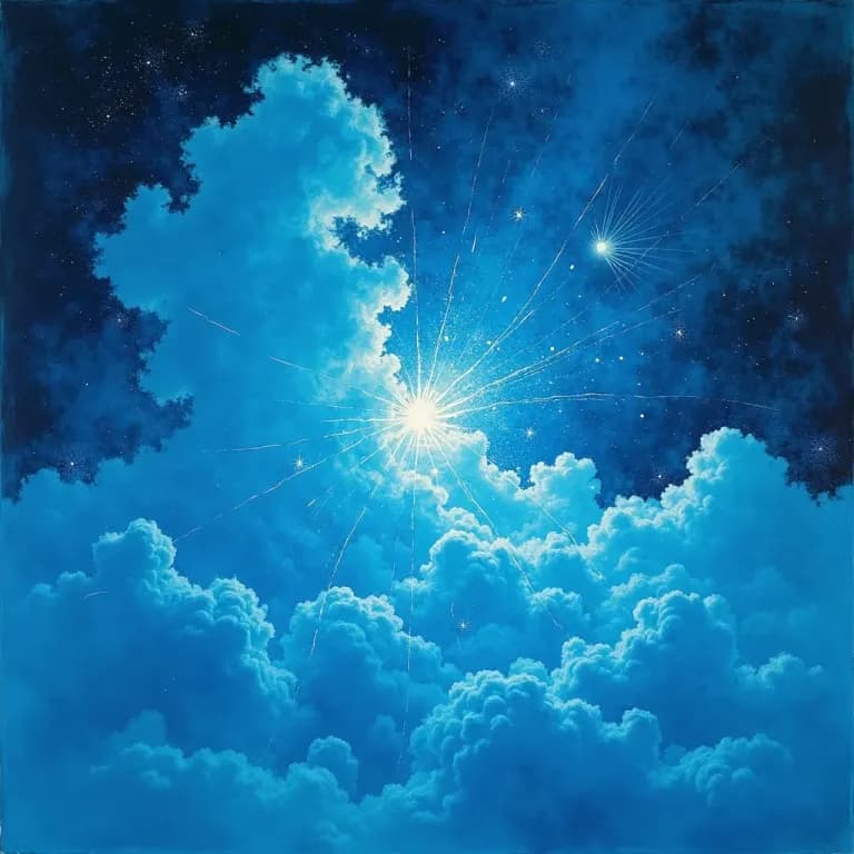Abstract painterly illustration of quantum computing probability states as geometric cosmic forms